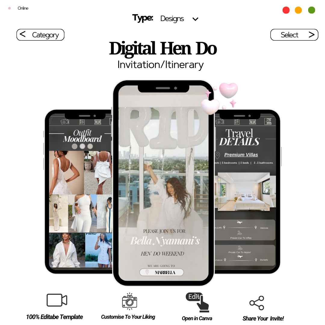 Customizable Digital Hen Do Itinerary & Invitation - Stylish & Editable
