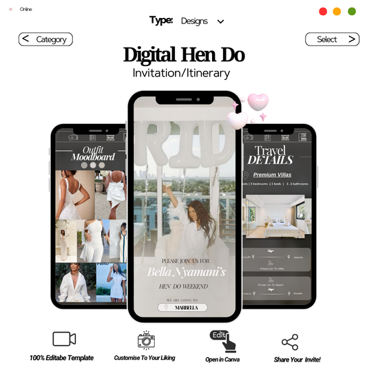 Customizable Digital Hen Do Itinerary & Invitation - Stylish & Editable