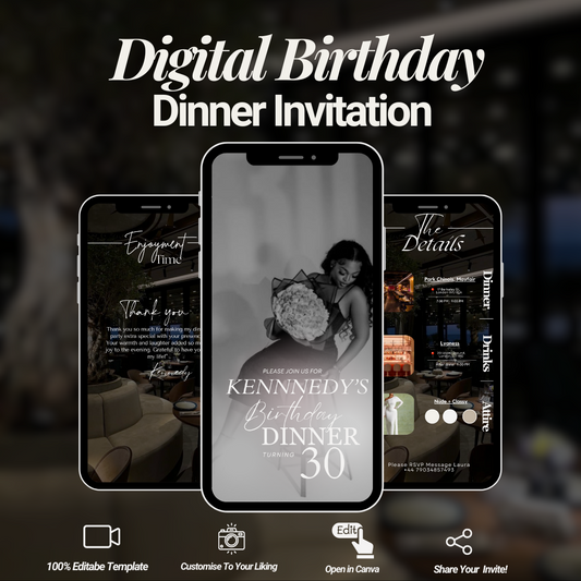 Customizable Digital Birthday Dinner Invitation - Elegant & Editable